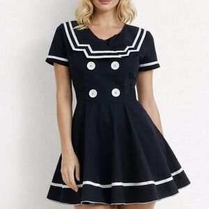 Roma Navy and White Sailor-Style Mini Dress